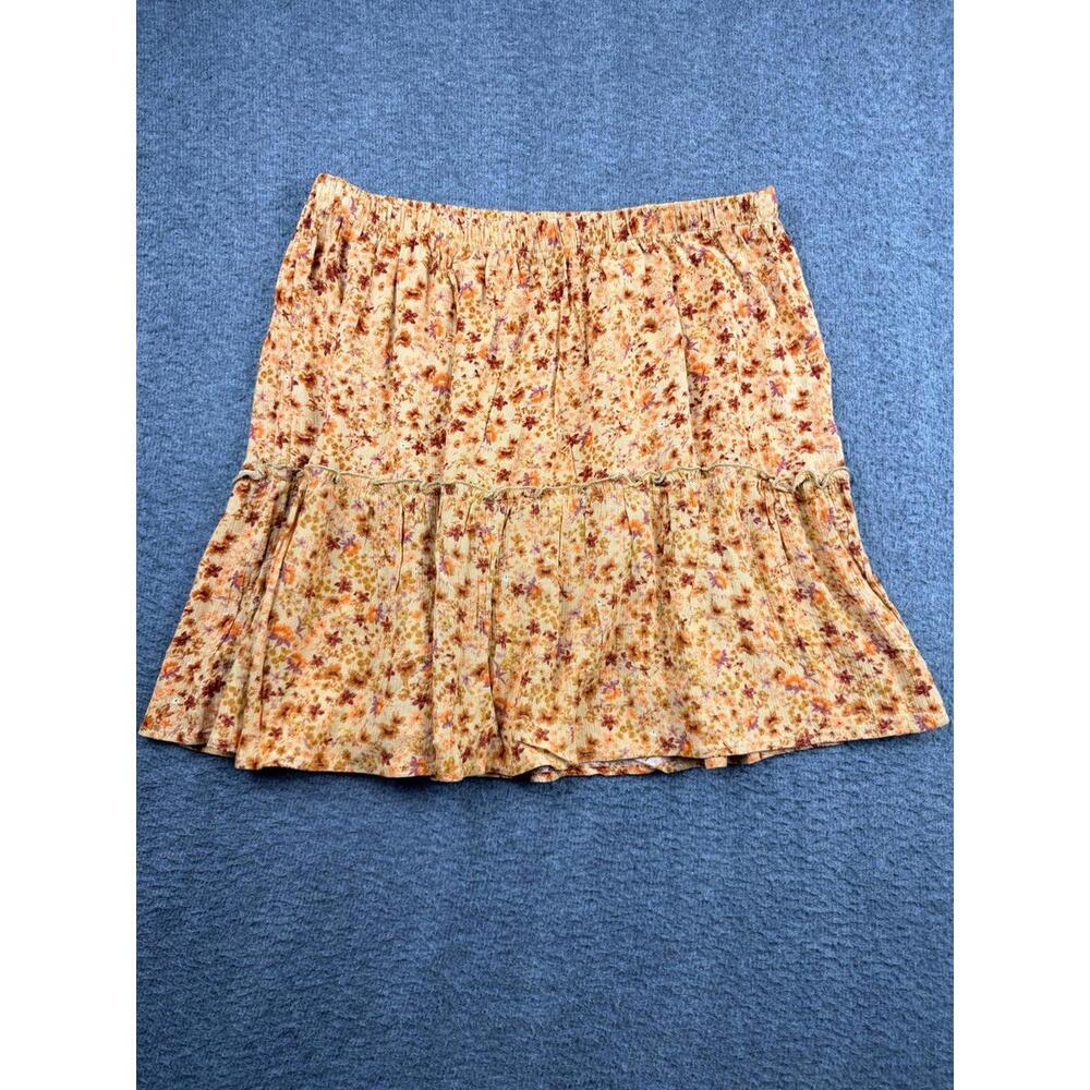 Pink Rose Women's Large Floral Tiered Mini Skirt Lined Ruffle Smocked Waist Boho